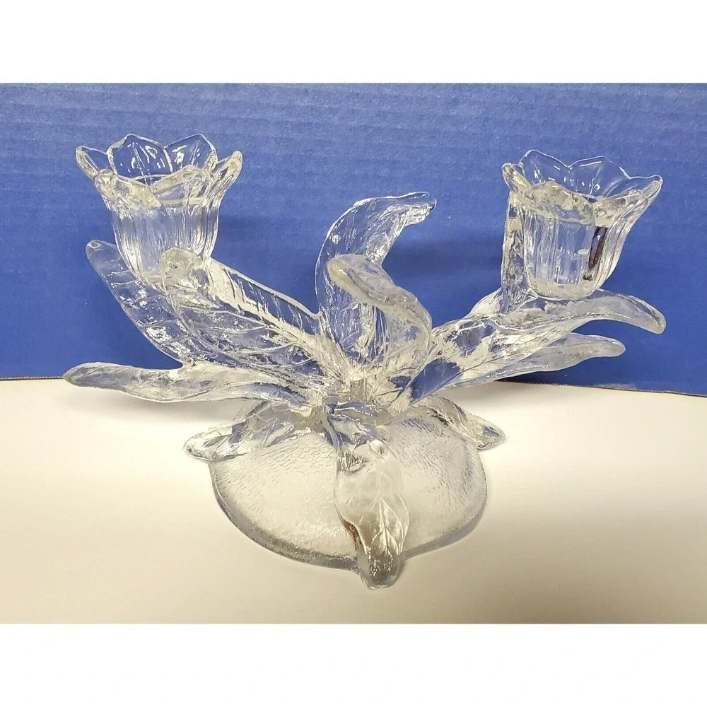Vintage Cambridge Everglade Double Light Candle‎ Holder  Clear Glass